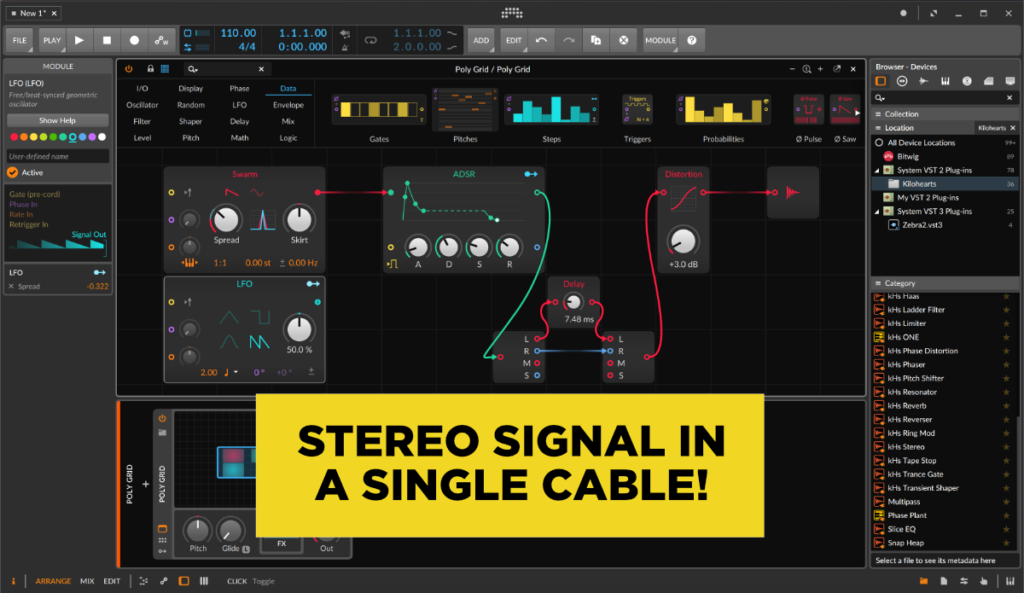 stereo signal cables in bitwig grid