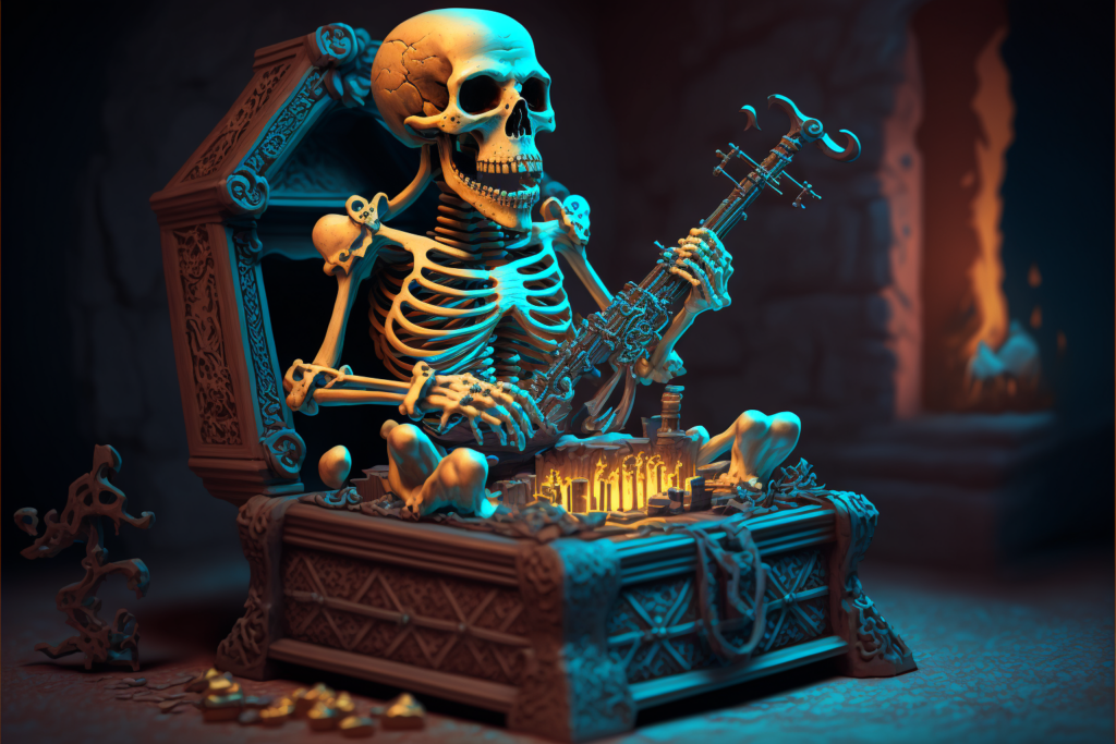 Pirate skeleton mandolin treasure