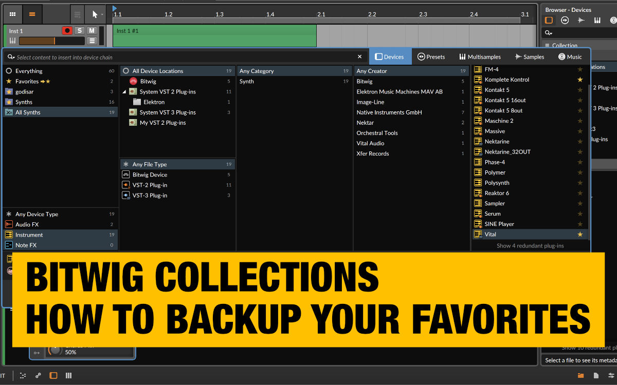 Bitwig Collections vs Smart Collections - organize and favorite your plugins  presets - Morningdew Media