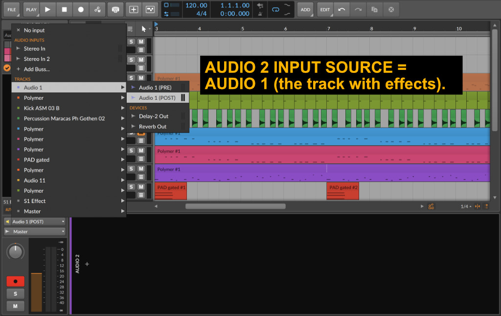 How to record audio with effects applied in Bitwig Studio