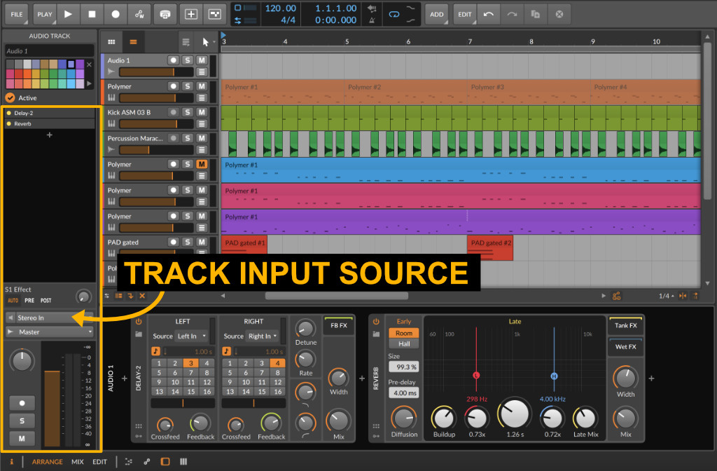 How to record audio with effects in Bitwig Studio